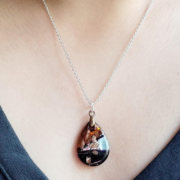 Vintage Dainty Murano Glass Silver Boho Bohemian Teardrop Necklace - Picture 4 of 8